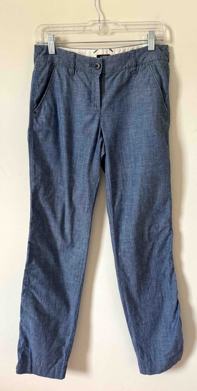 J.Crew Low Rise Belmarin City Fit Chambray Pants Sz 0 Blue 100% Cotton Trousers